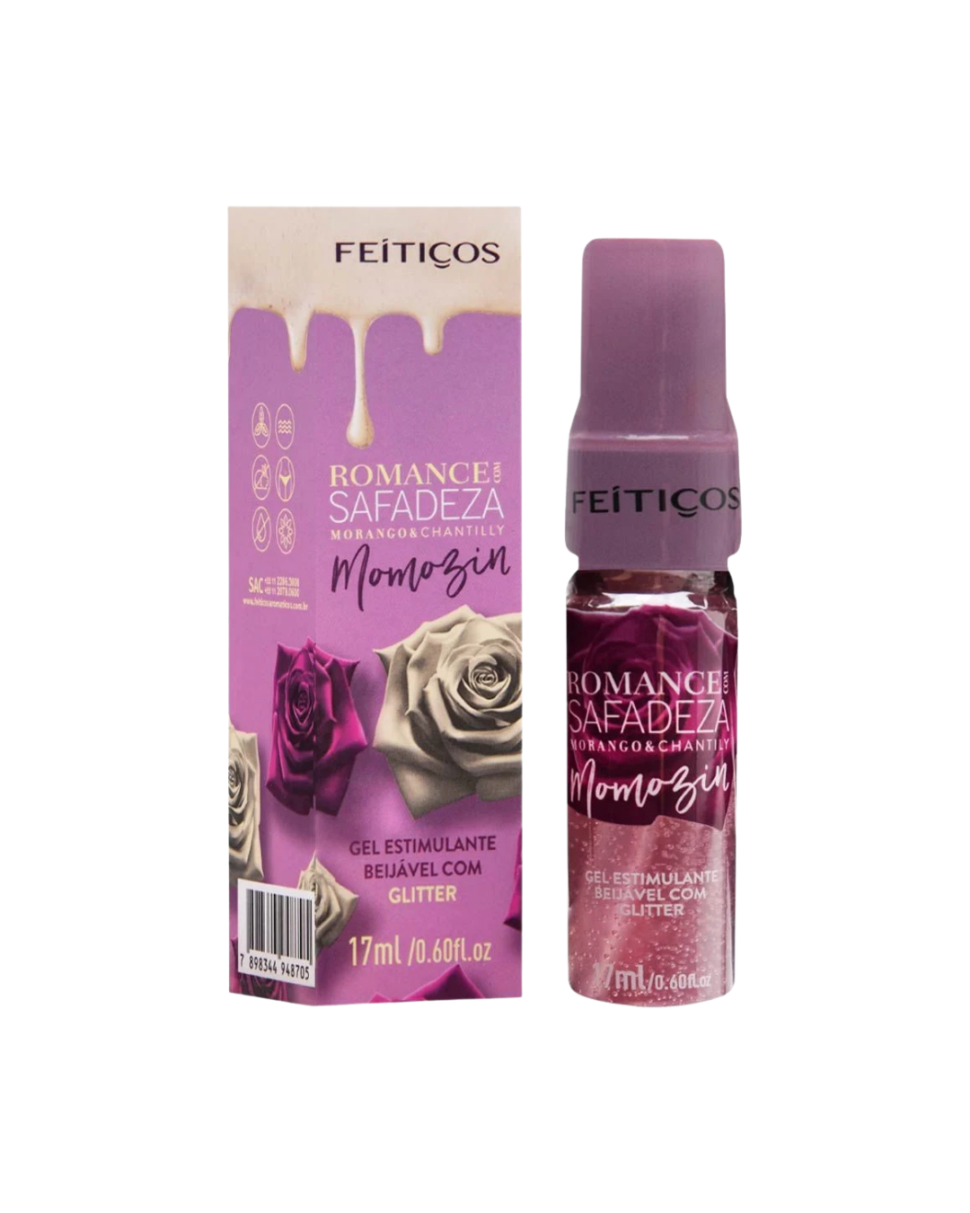 Romance con safadeza Morango y Chantilly gel estimulante besable con glitter 17Ml Feitiços
